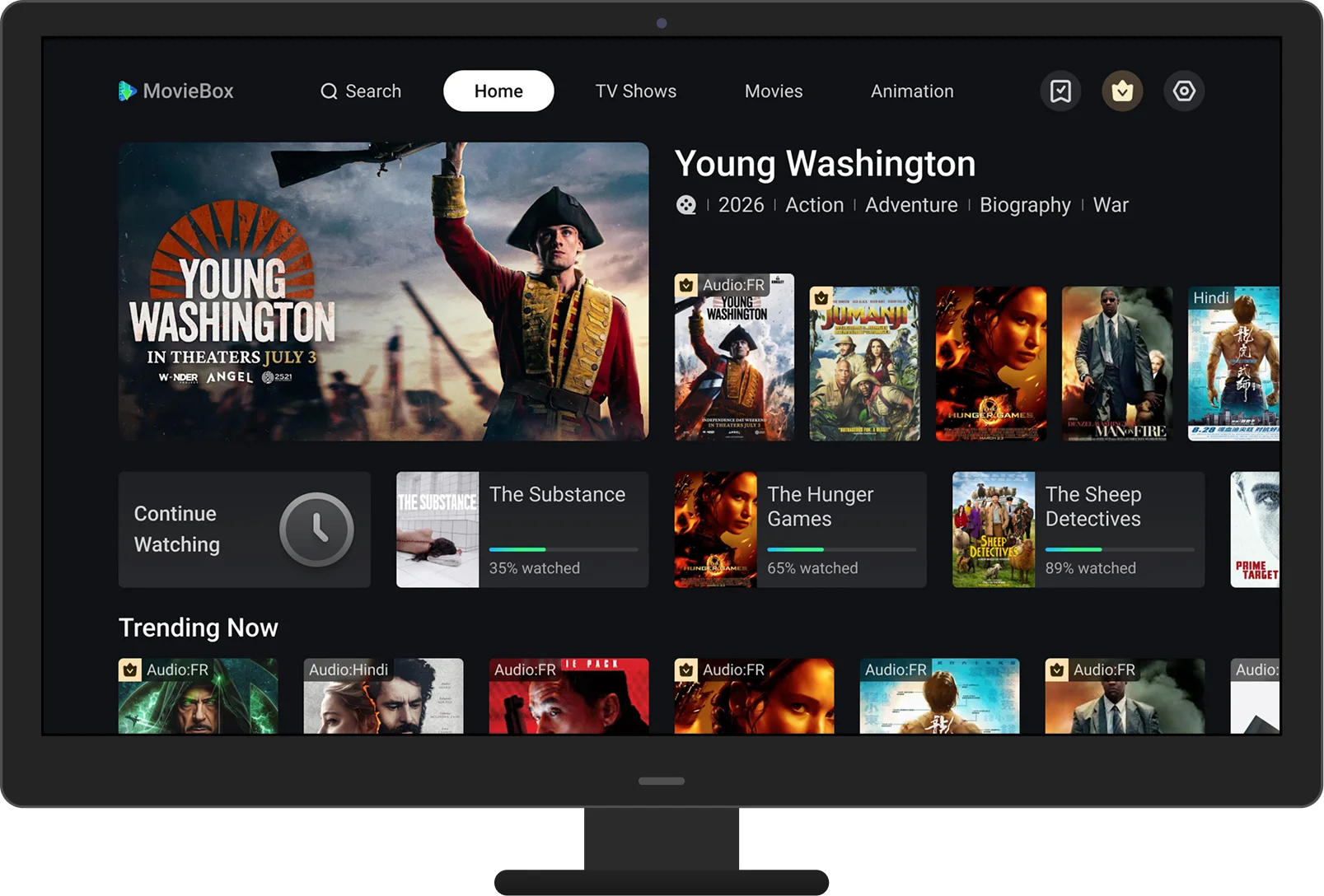 MovieBox TV app screen