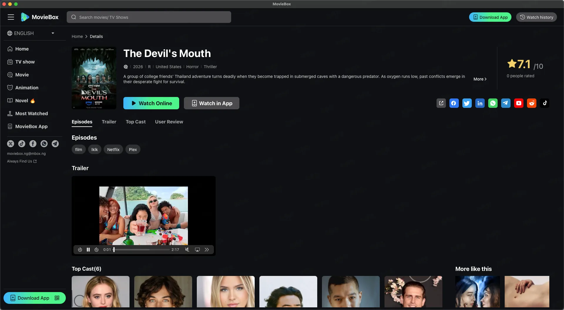 Movie details and trailer in MovieBox for Windows